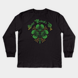 Stylish Saint Patrick's Day Clover Leaf Kids Long Sleeve T-Shirt